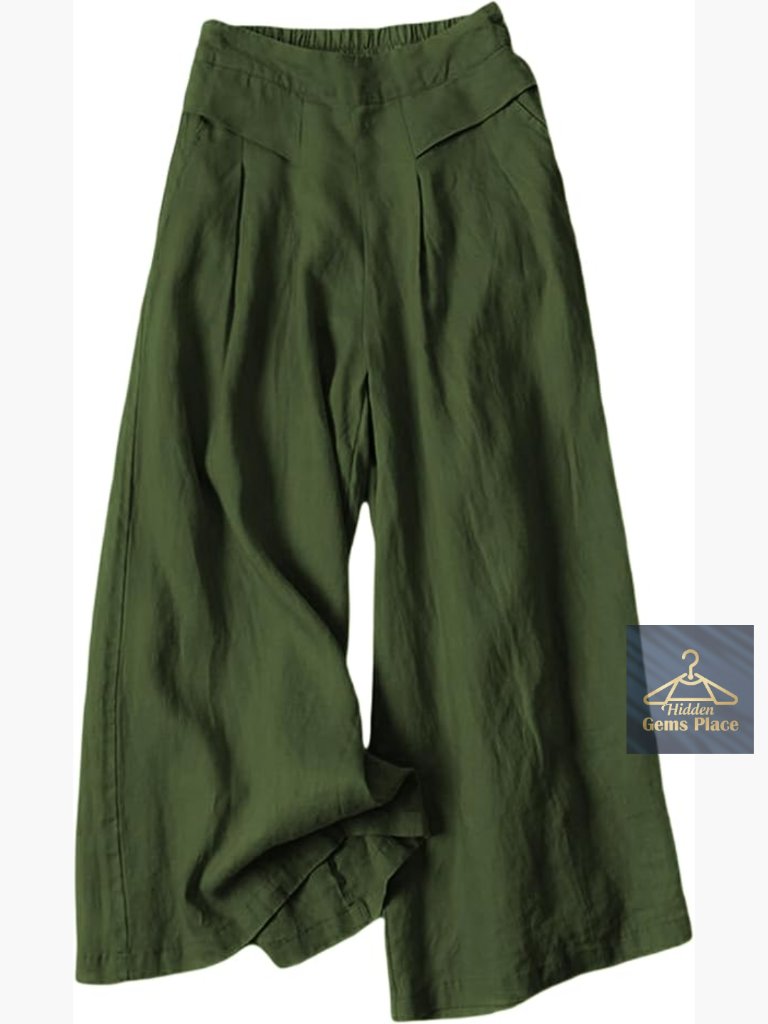 Wide Leg Linen Culottes Capris Palazzo Pants With Pockets